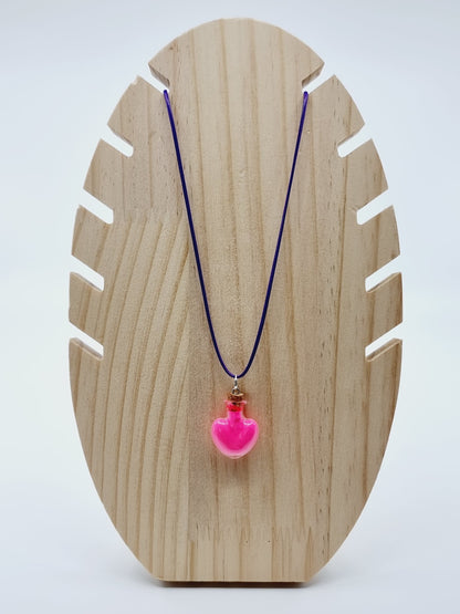 Collier fiole - coeur rose fluo