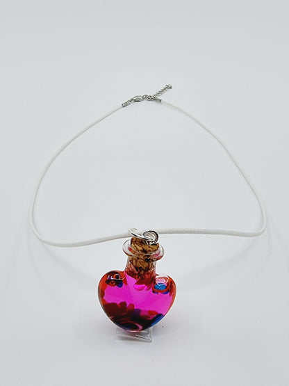 Collier fiole - coeur rose avec paillettes