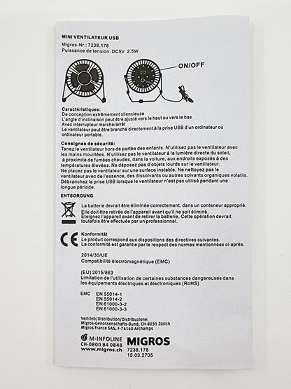 Ventilateur USB - Rose/Bleu