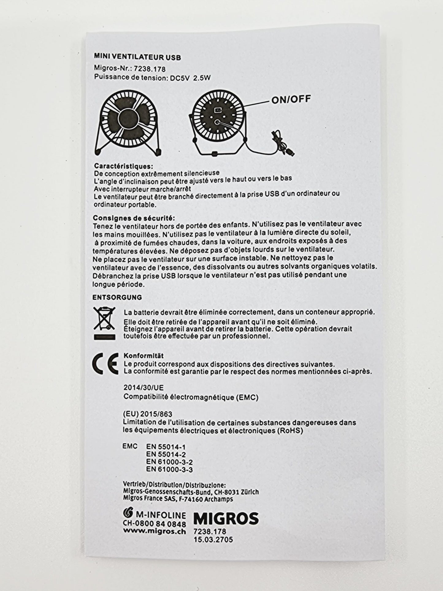 Ventilateur USB - Bleu/Jaune