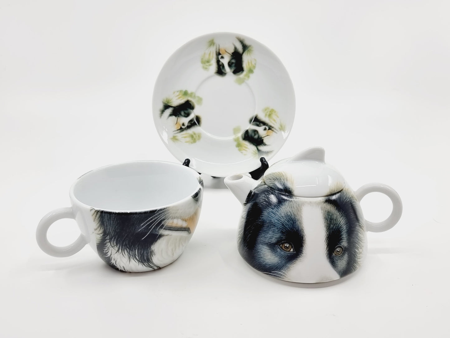 Théière avec soucoupe & tasse - Border Collie