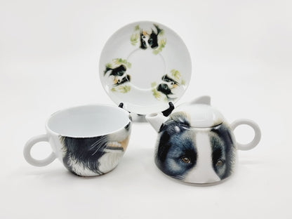 Théière avec soucoupe & tasse - Border Collie