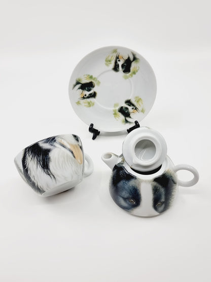 Théière avec soucoupe & tasse - Border Collie