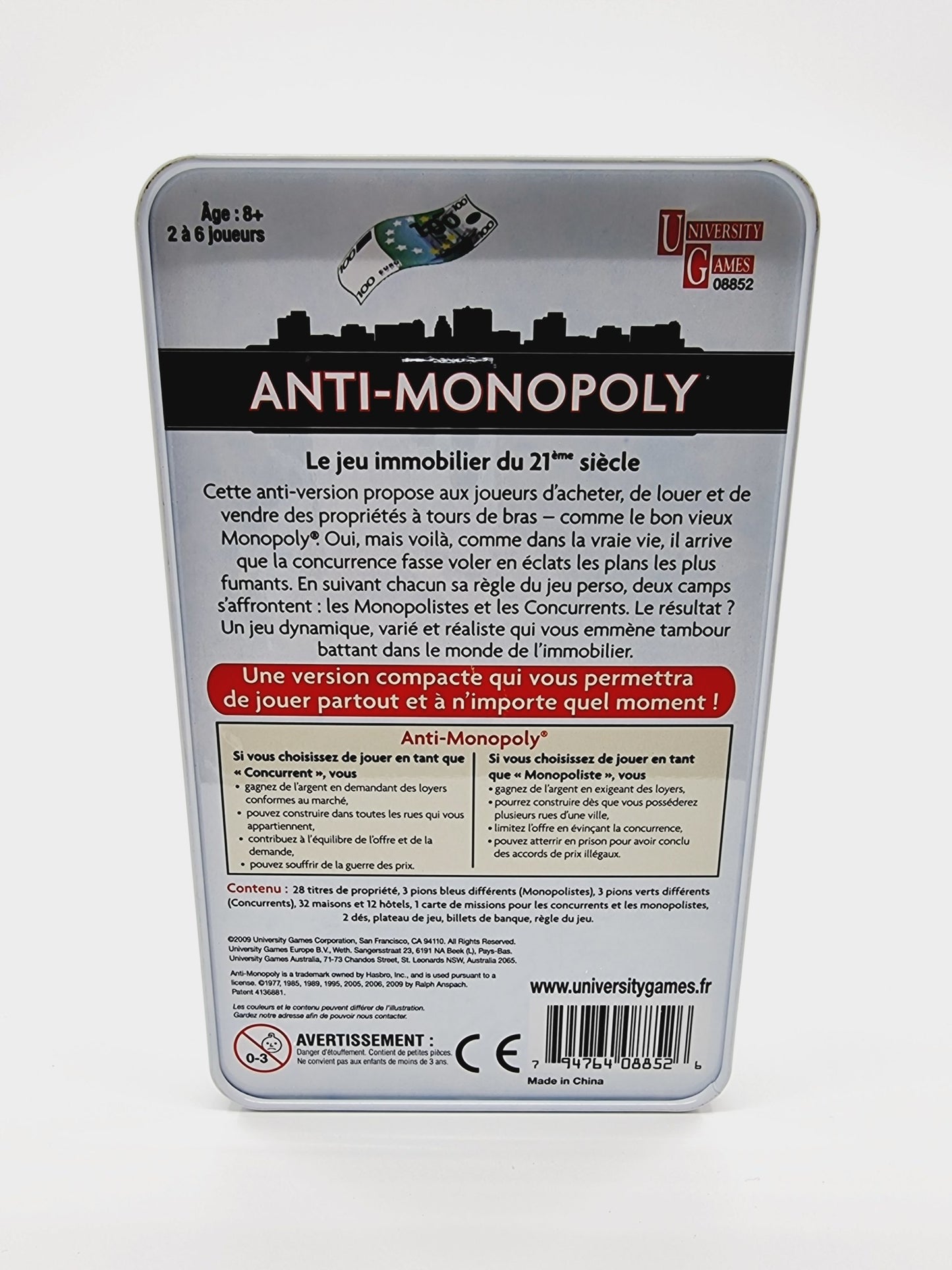 Anti-Monopoly métal box de voyage