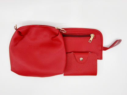 Trio sac bandoulière, portefeuille et porte-cartes