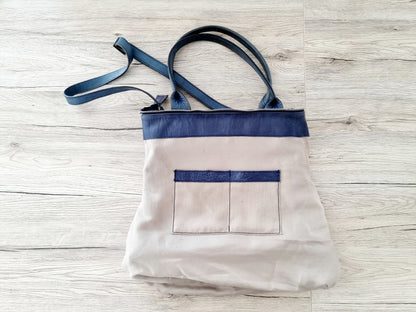 Sac épaule en cuir bleu/gris