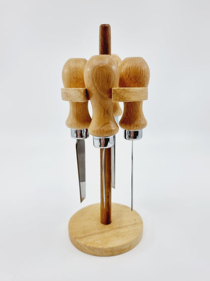 Support à 4 couteaux à fromage en bois