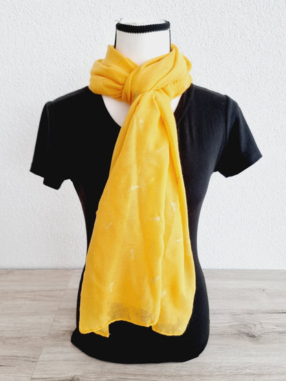 Foulard jaune imprimé plume