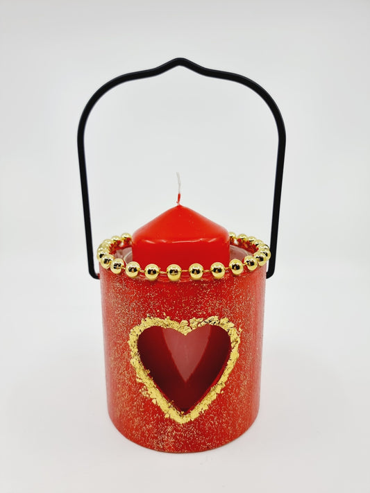 Lanterne rouge avec bougie - Coeur