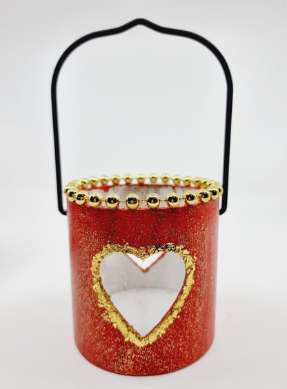 Lanterne rouge avec bougie - Coeur