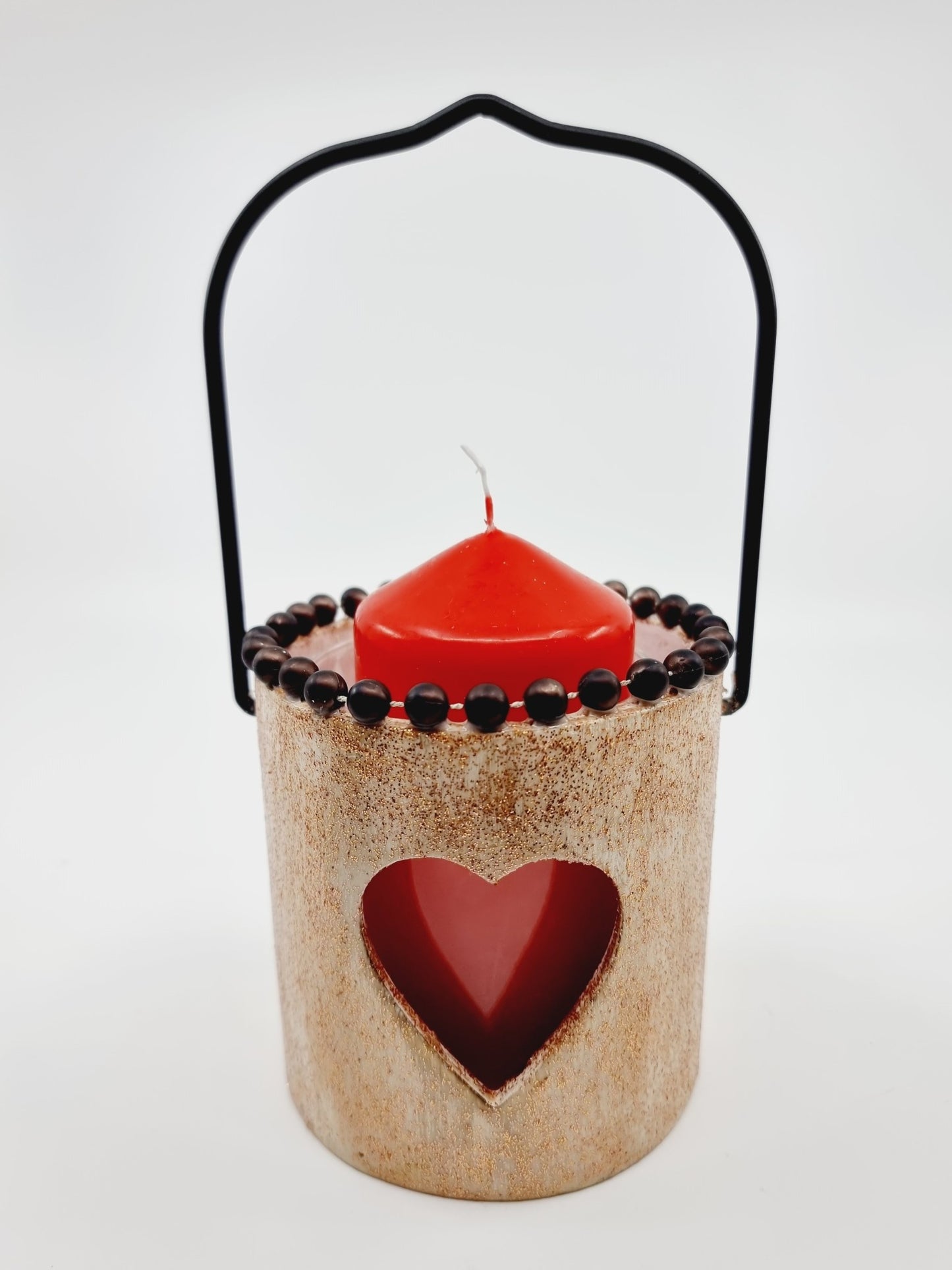 Lanterne cuivrée avec bougie cuivrée - Coeur