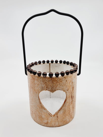 Lanterne cuivrée avec bougie cuivrée - Coeur