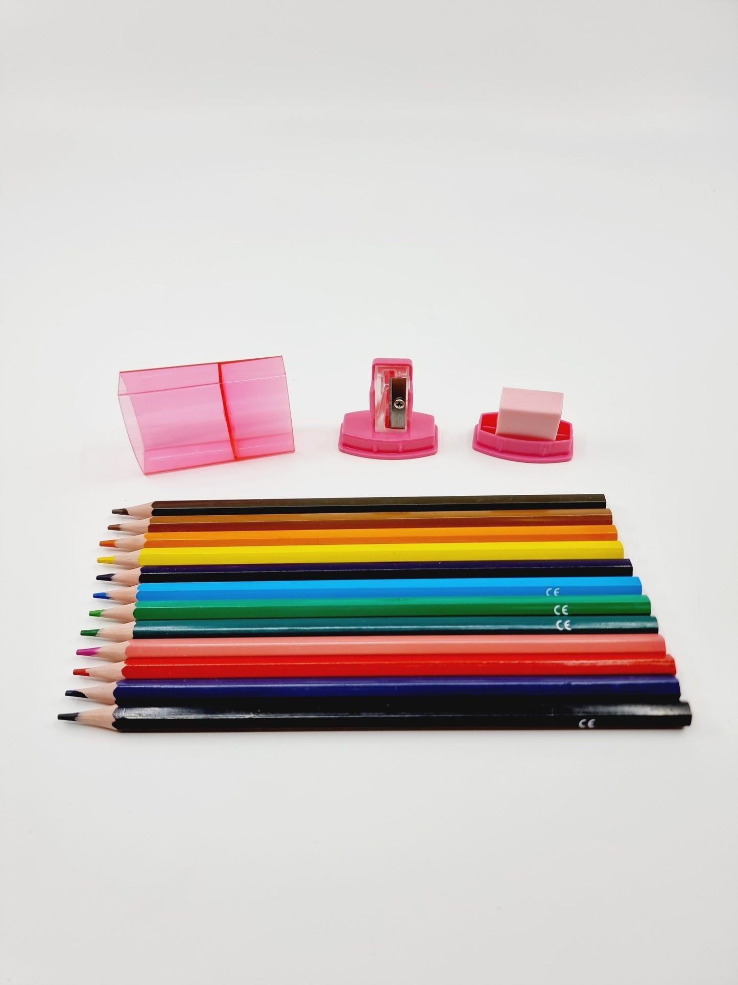 Crayons de couleur avec taille-crayon/gomme - rose