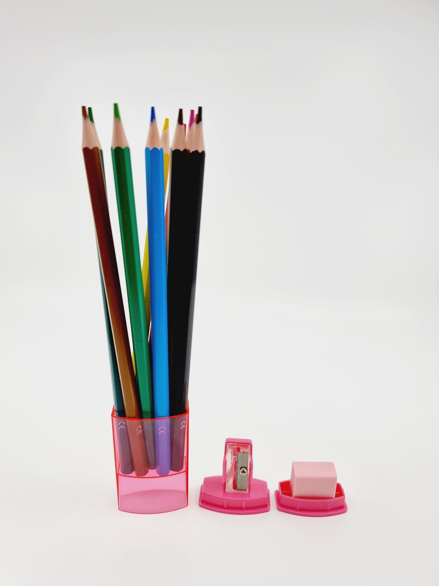 Crayons de couleur avec taille-crayon/gomme - rose