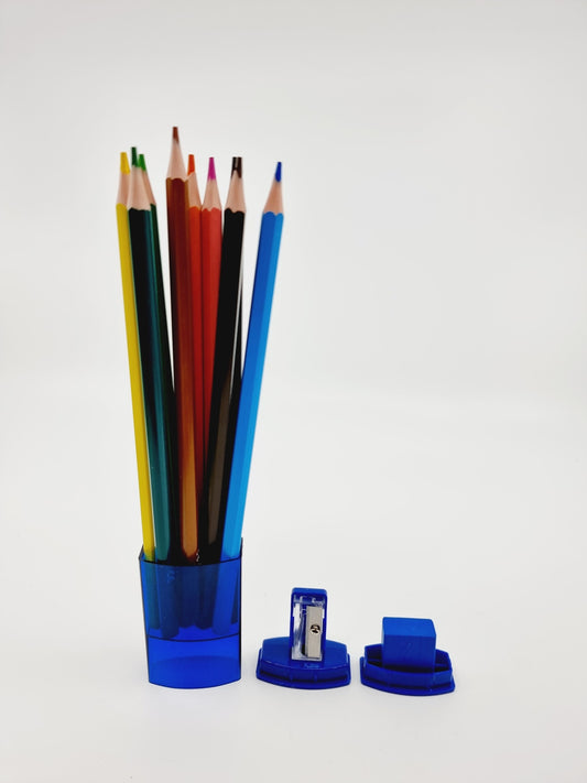 Crayons de couleur avec taille-crayon/gomme - bleu foncé