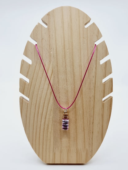 Collier fiole - paillettes nuances violet/rose/blanc