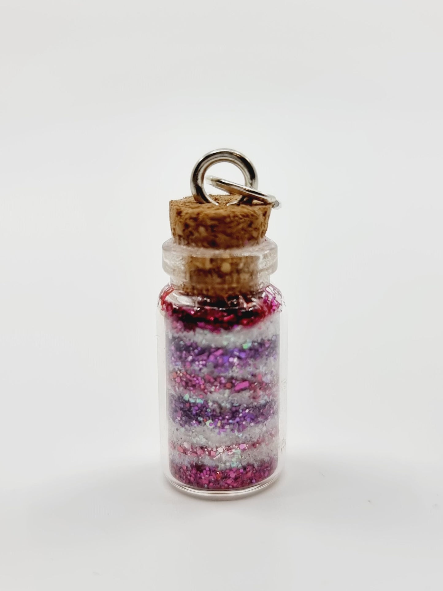 Collier fiole - paillettes nuances violet/rose/blanc