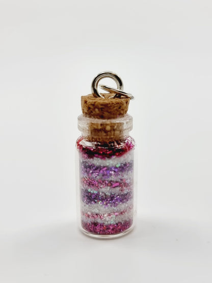 Collier fiole - paillettes nuances violet/rose/blanc