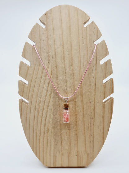 Collier fiole - gouttes roses