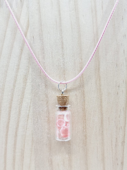 Collier fiole - gouttes roses