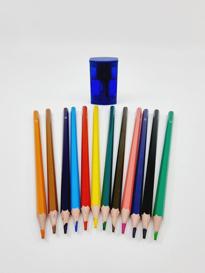 Crayons de couleur avec taille-crayon/gomme - bleu foncé