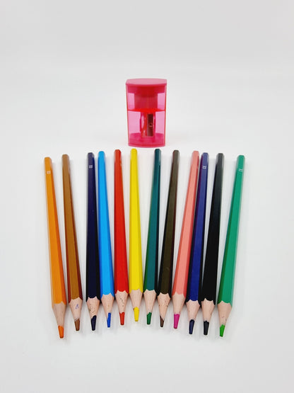 Crayons de couleur avec taille-crayon/gomme - rose