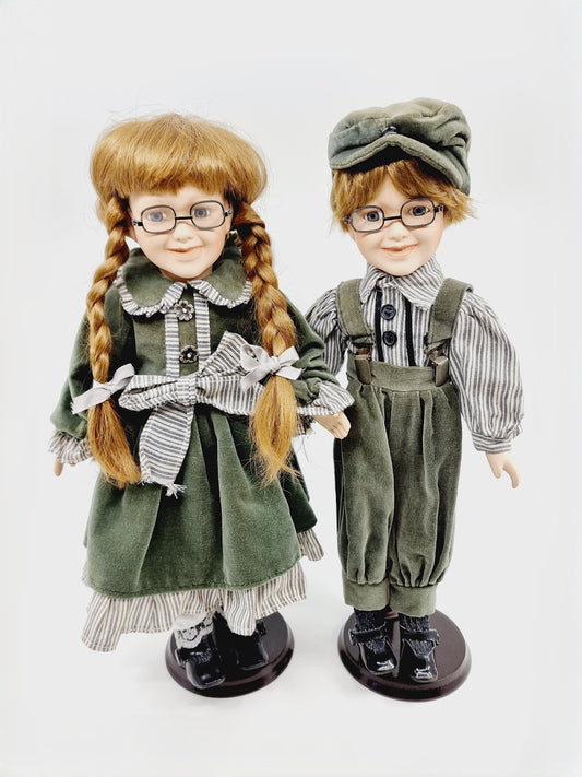 Couple de poupée en porcelaine – Émile et Clémence - style rétro champêtre des années 1920