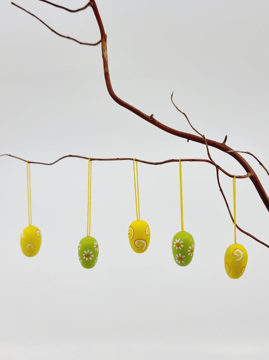 Oeuf à suspendre jaune et vert (10 pièces)