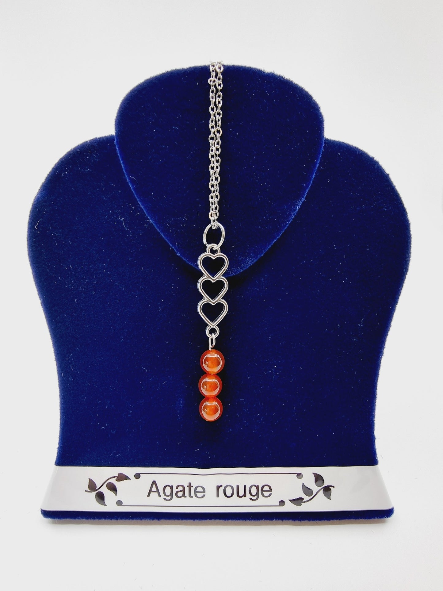 Collier trio de coeurs - Agate rouge
