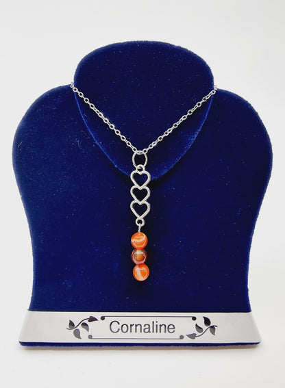 Collier trio de coeurs - Cornaline