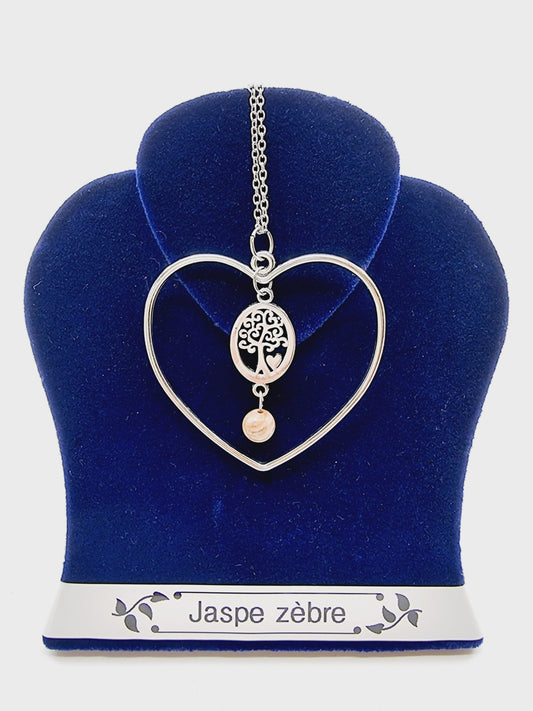 Collier coeur - Jaspe zèbre rose