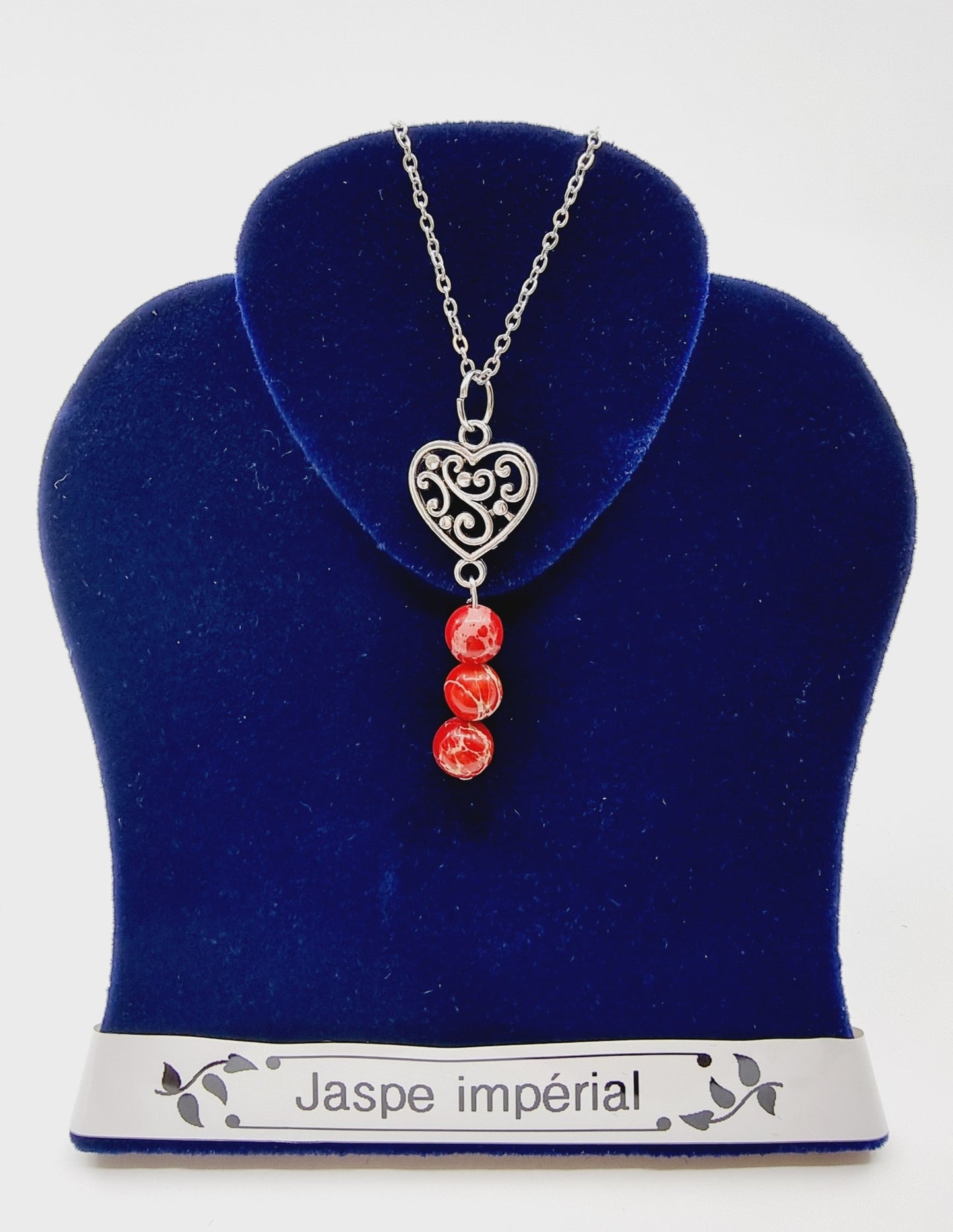 Collier coeur à fioriture  - Jaspe impérial