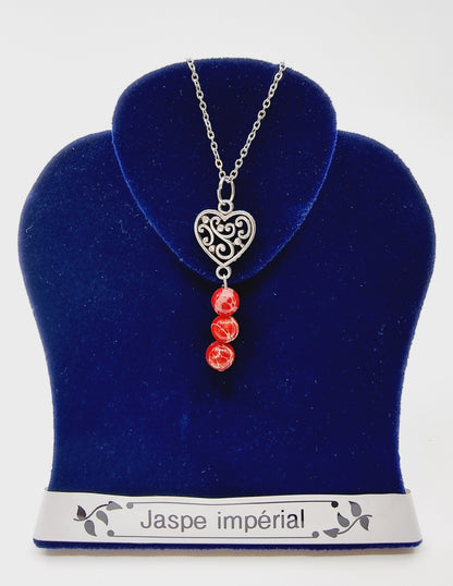 Collier coeur à fioriture  - Jaspe impérial