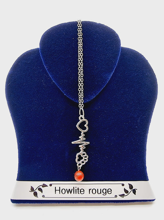 Collier battement de coeur - Howlite rouge