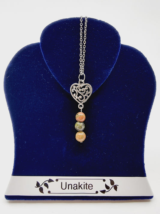 Collier coeur à fioriture - Unakite