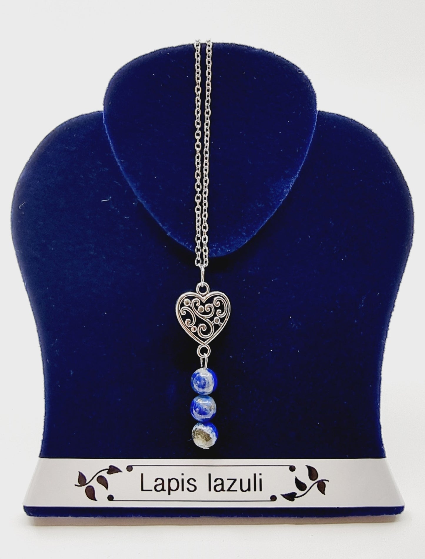 Collier coeur à fioriture - Lapis-lazuli avec calcite