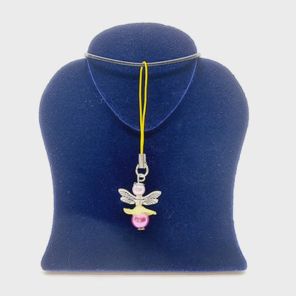 Ange porte-bonheur - Libellule rose & jaune