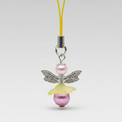 Pendentif ange protecteur – Libellule rose et jaune
