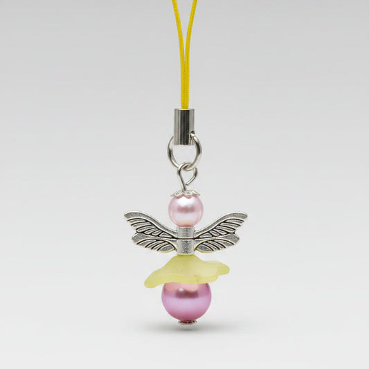 Pendentif ange protecteur – Libellule rose et jaune