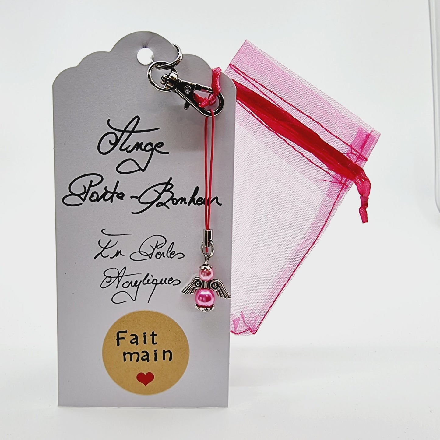 Ange porte-bonheur - Perles acryliques roses