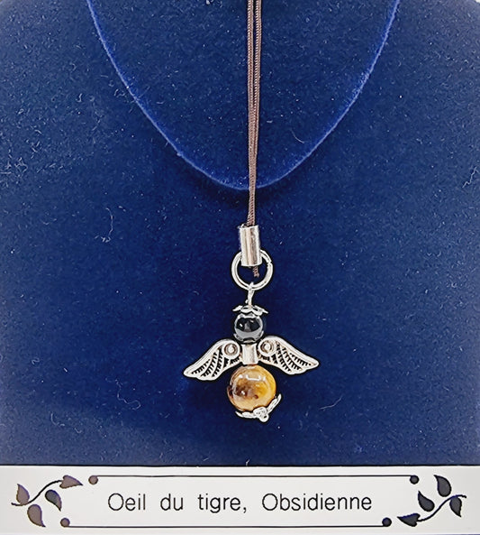 Ange porte-bonheur - Obsidienne et oeil du tigre