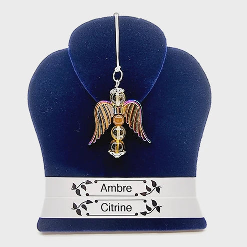 Grand pendentif ange protecteur – Ambre et citrine
