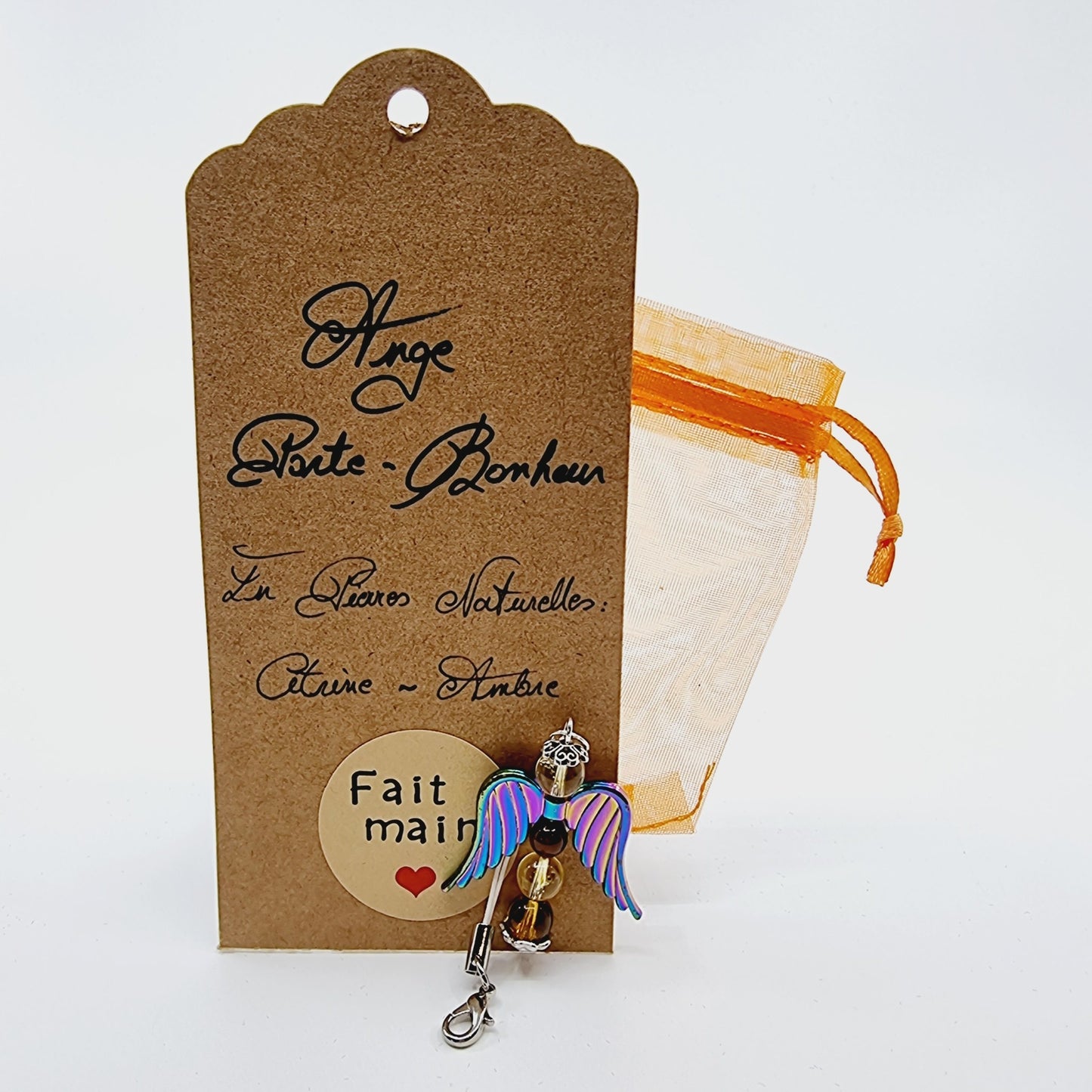 Ange porte-bonheur grand - Ambre et citrine