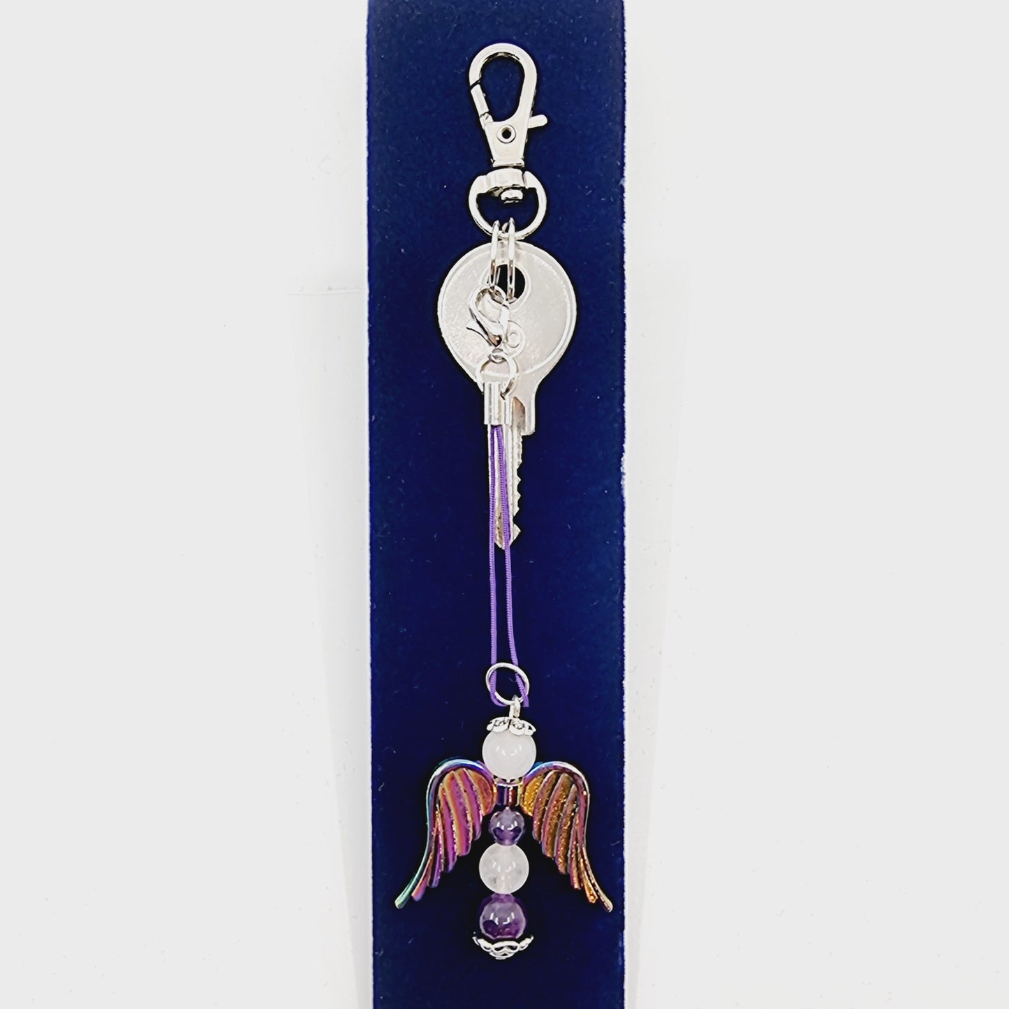 Ange porte-bonheur grand - Quartz rose et améthyste