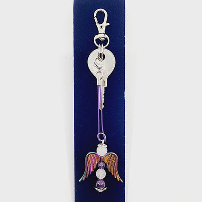 Ange porte-bonheur grand - Quartz rose et améthyste