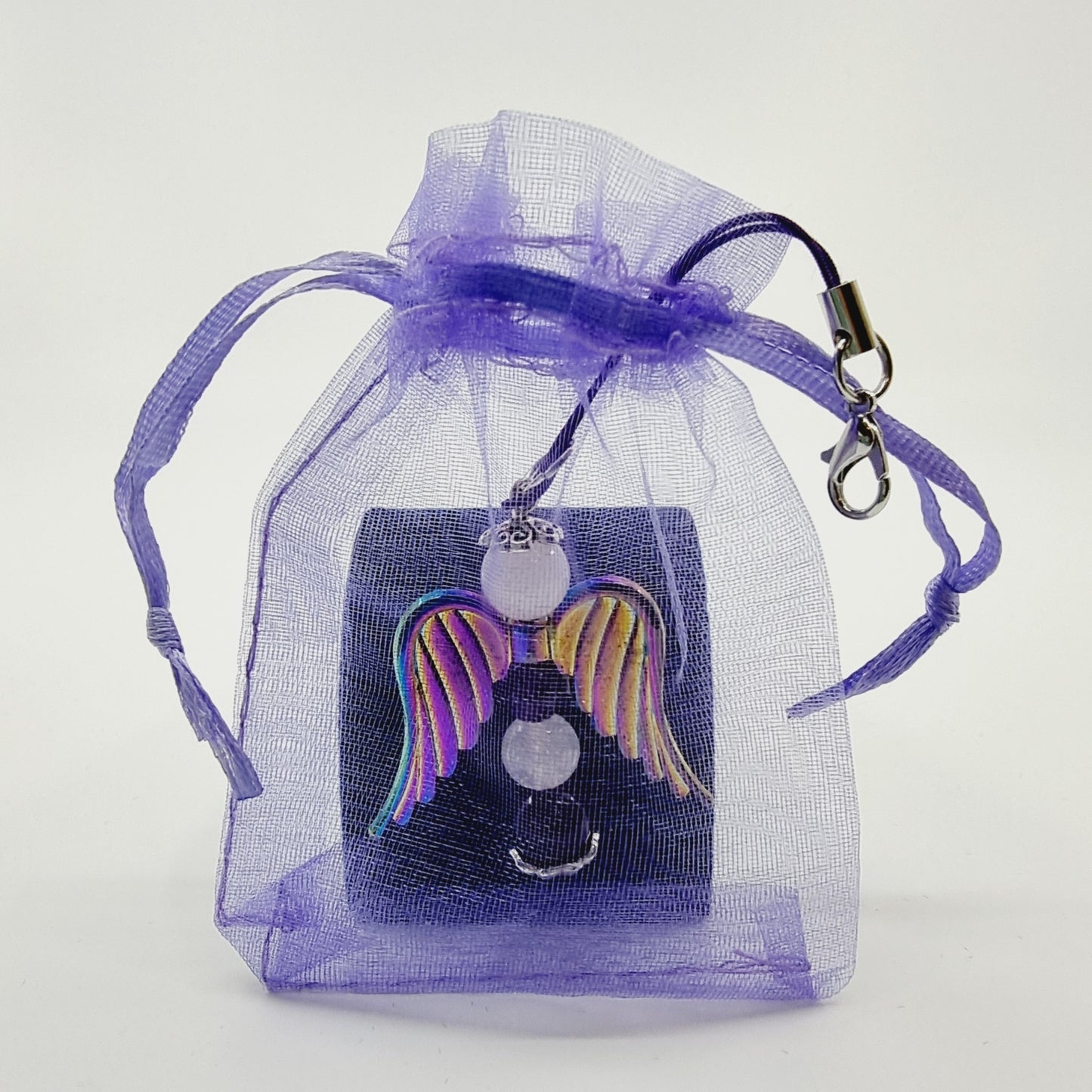 Ange porte-bonheur grand - Quartz rose et améthyste