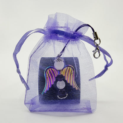 Ange porte-bonheur grand - Quartz rose et améthyste