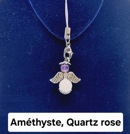 Ange porte-bonheur - Améthyste et Quartz rose