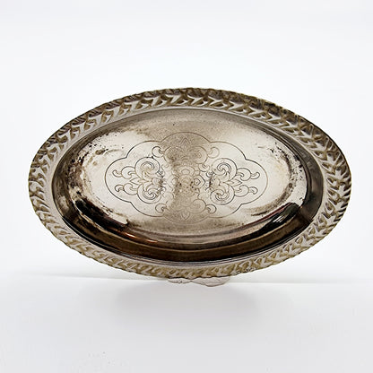 Salière et poivrière vintage en verre avec plateau en métal argenté