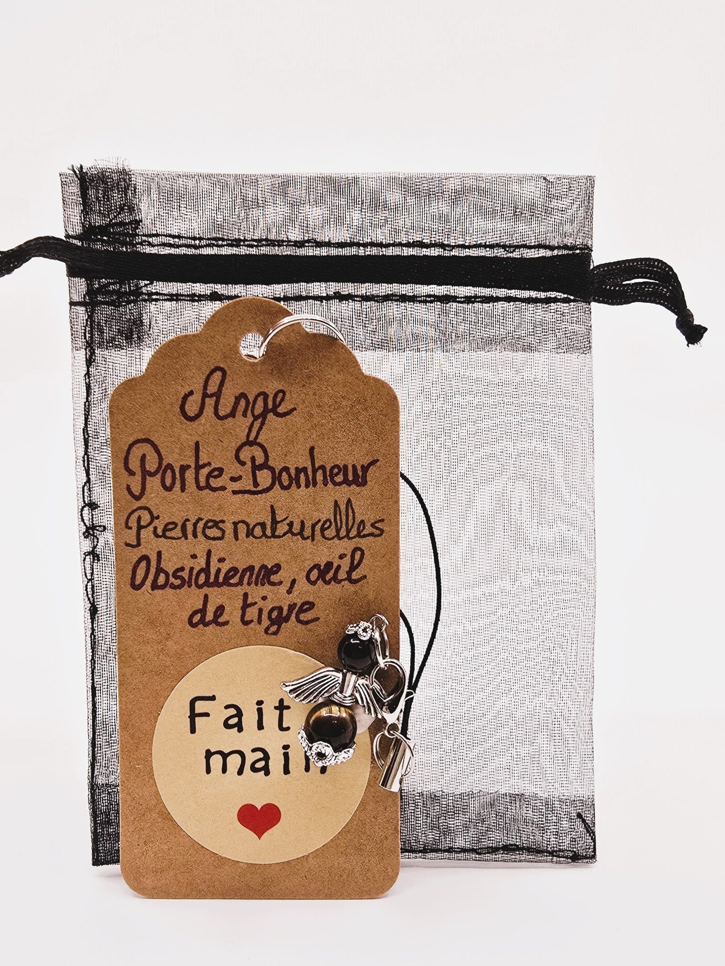 Ange porte-bonheur - Obsidienne et oeil du tigre
